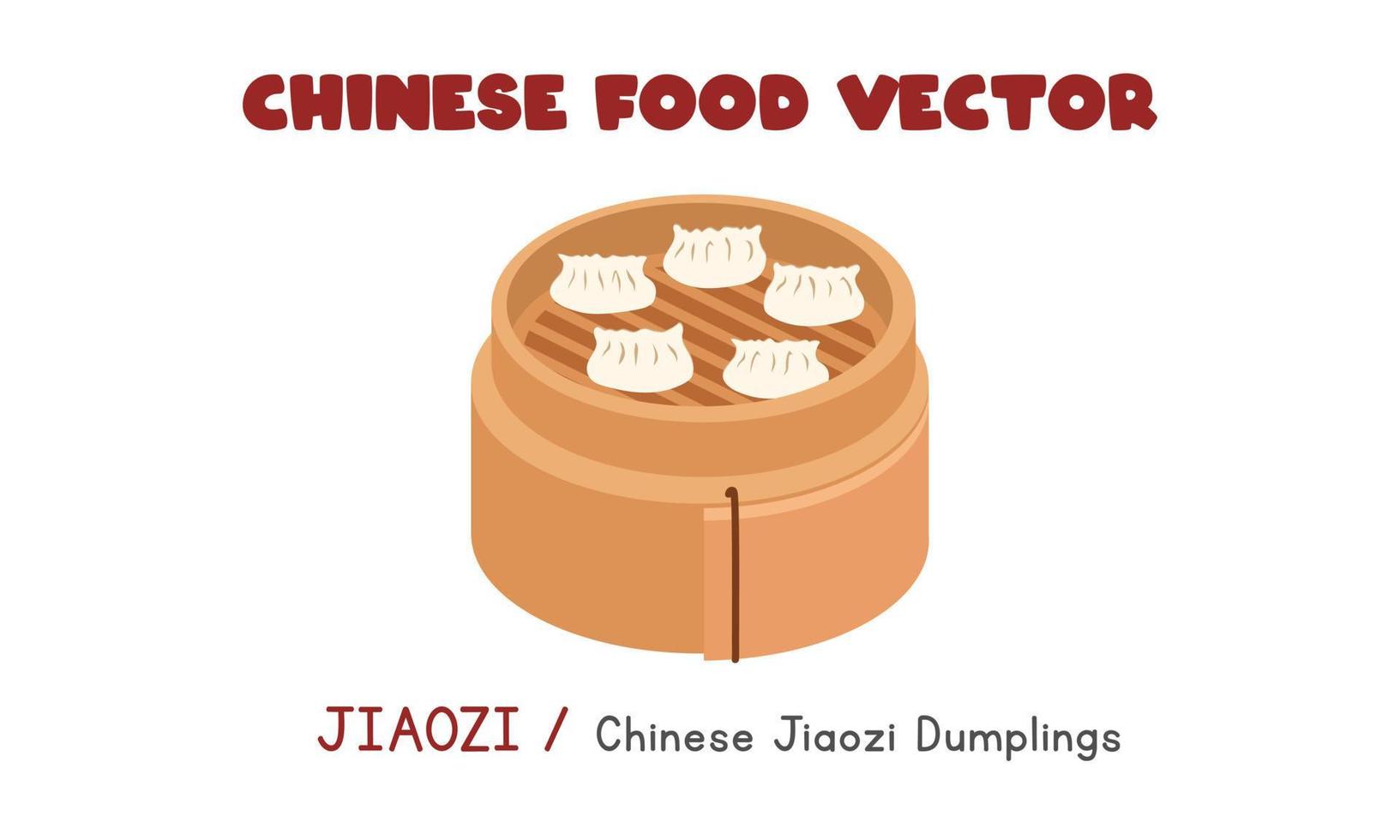 Chinese jiaozi - Chinese jiaozi knoedels in een bamboe stoomboot vlak vector ontwerp illustratie, clip art tekenfilm stijl. Aziatisch voedsel. Chinese keuken. Chinese voedsel
