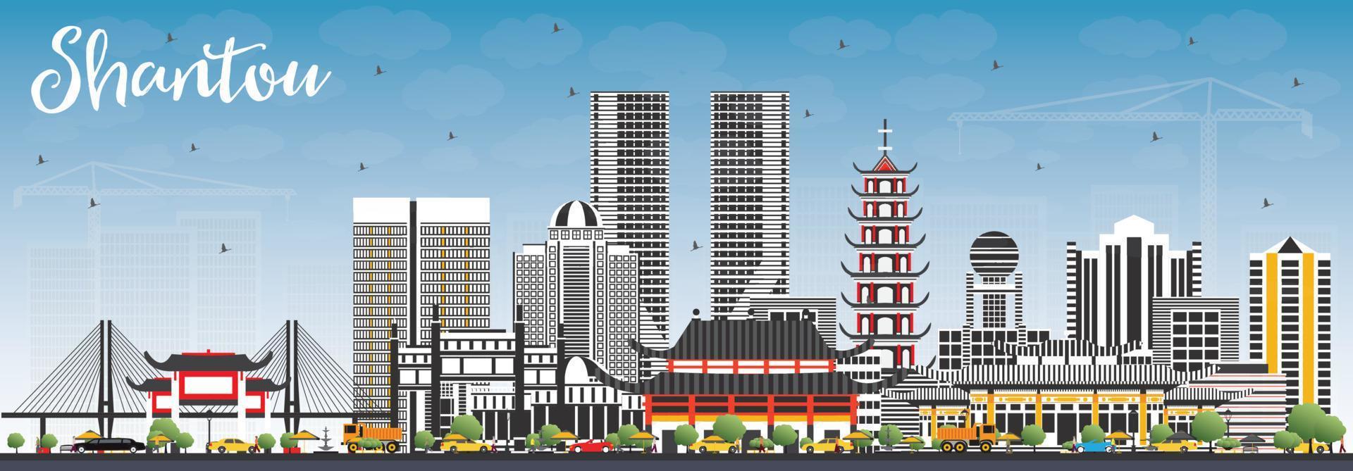 shantou China horizon met grijs gebouwen en blauw lucht. vector