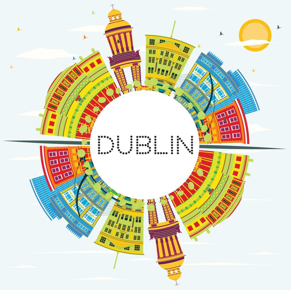Dublin horizon met kleur gebouwen, blauw lucht en kopiëren ruimte. vector