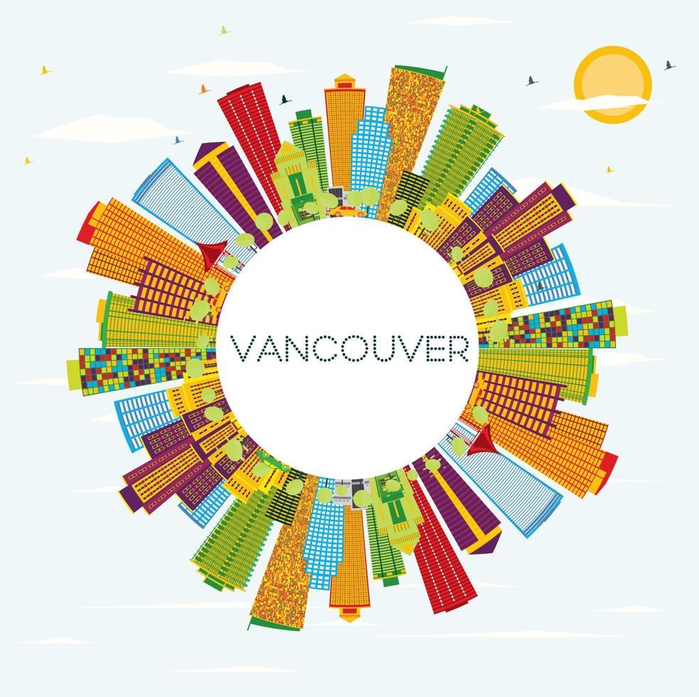 Vancouver horizon met kleur gebouwen, blauw lucht en kopiëren ruimte. vector
