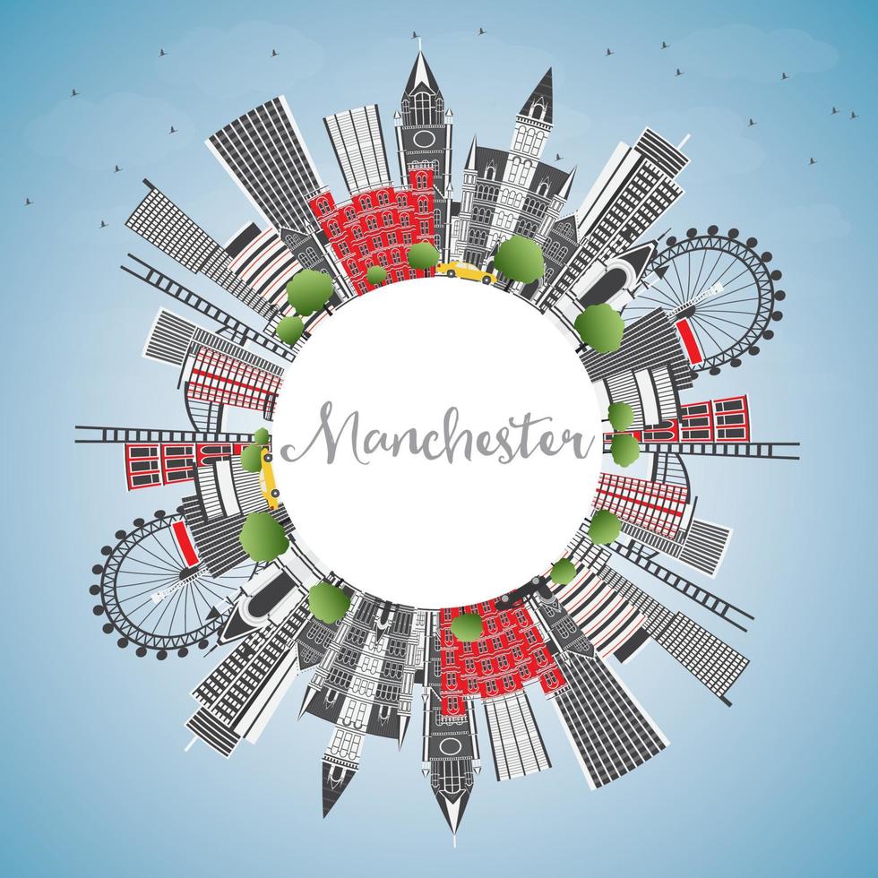 Manchester Engeland stad horizon met grijs gebouwen, blauw lucht en kopiëren ruimte. vector