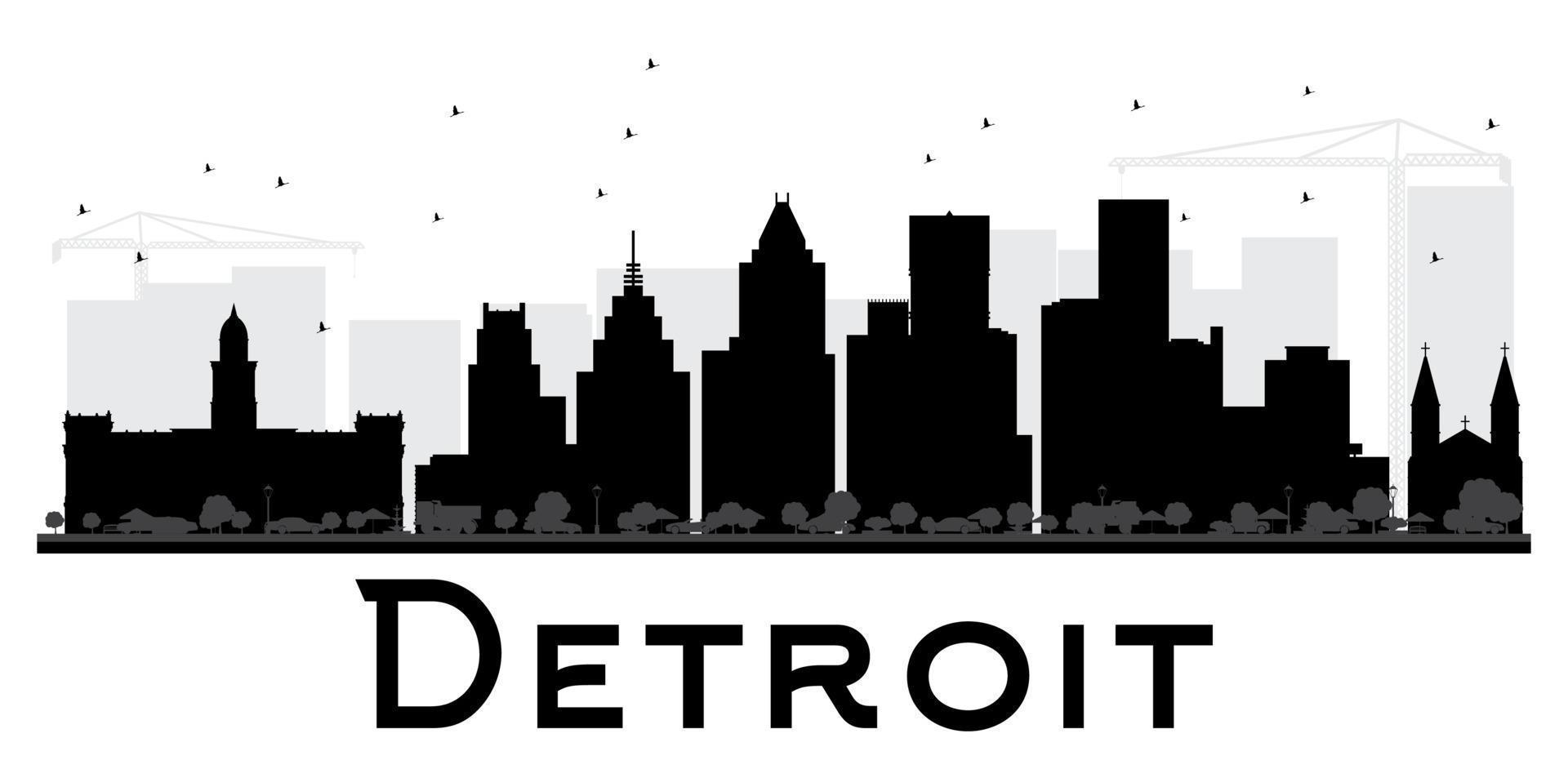 Detroit stad horizon zwart en wit silhouet. vector