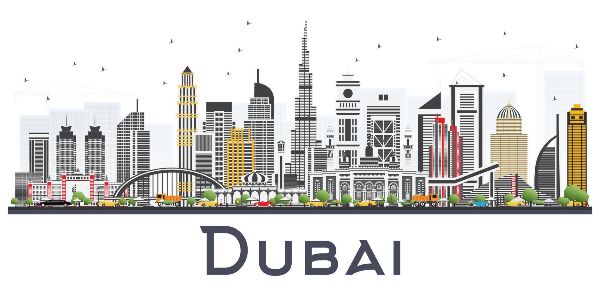 Dubai uae horizon met grijs gebouwen geïsoleerd Aan wit achtergrond. vector