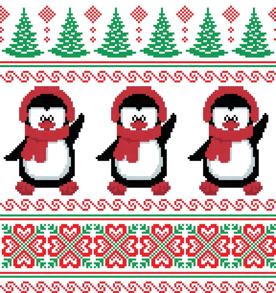nieuw jaar Kerstmis patroon pixel in pinguïns vector illustratie