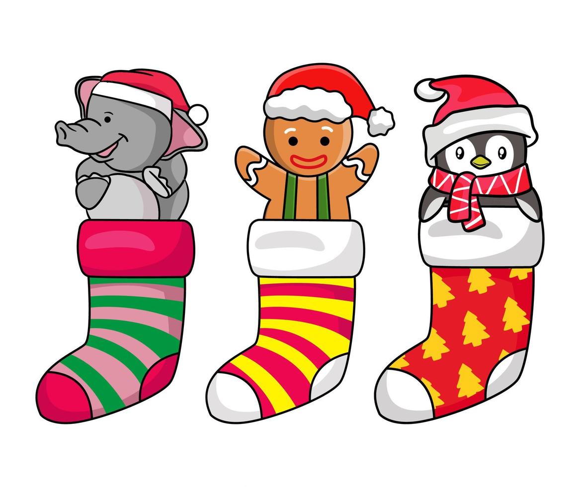 schattig Kerstmis karakter in sok, geschikt voor groet kaart. geïsoleerd Aan achtergrond vector