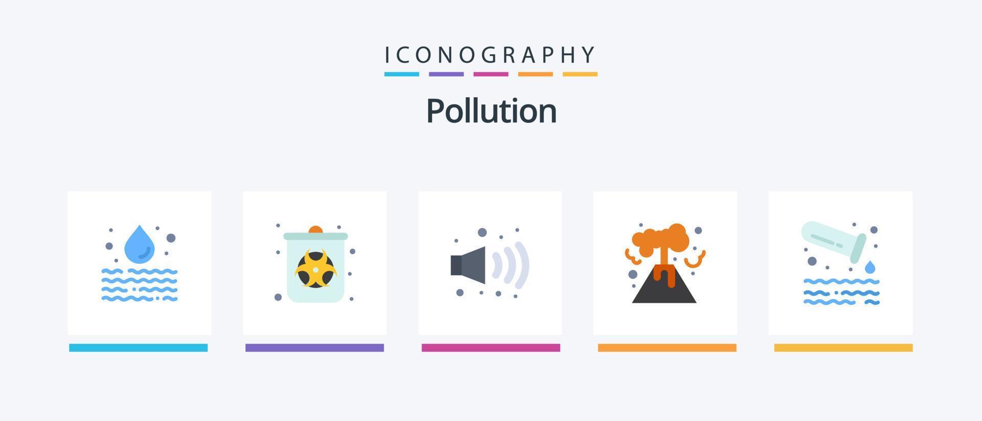 verontreiniging vlak 5 icoon pak inclusief buis. vervuiling. gas. gas. nucleair. creatief pictogrammen ontwerp vector