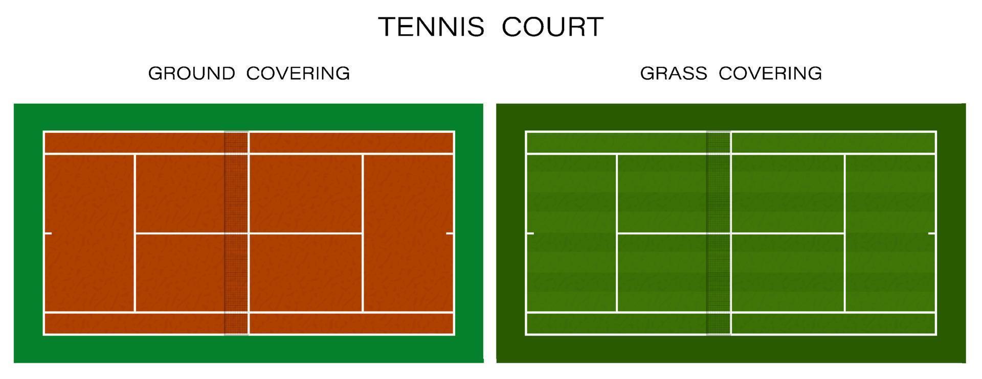 tennis rechtbank top visie. gras en grond aan het bedekken. buitenshuis tennis rechtbank. sport- grond voor actief recreatie. vector