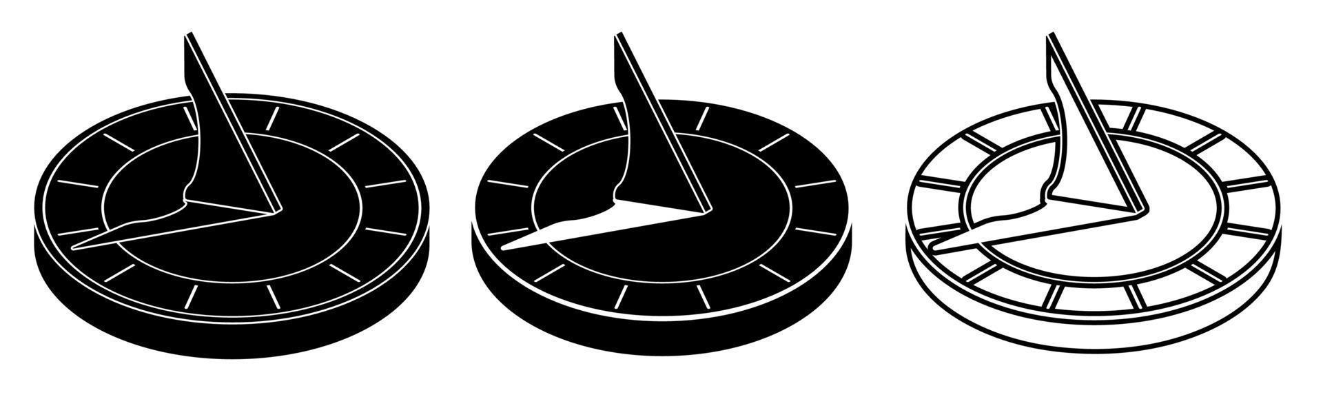 zonnewijzer pictogrammen. wijzerplaat en hand- voor meten tijd in oudheid. gereedschap voor meten tijd. vector