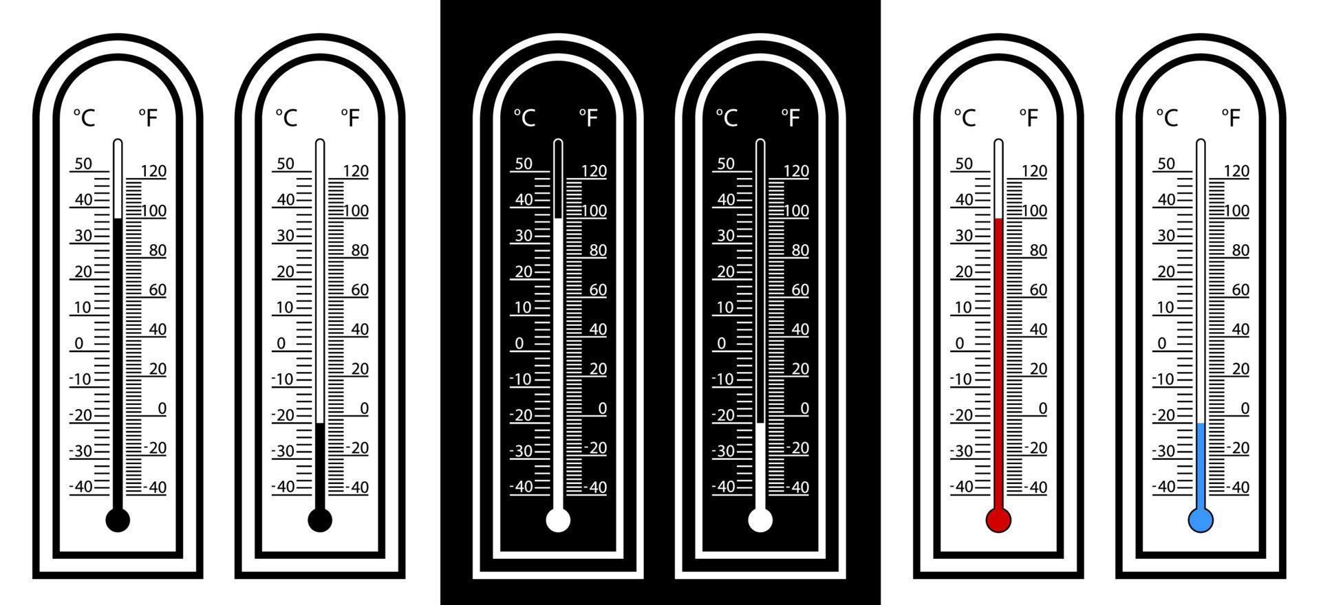 weer thermometer met hoog en laag temperatuur. buitenshuis temperatuur meting. geïsoleerd vector Aan wit achtergrond