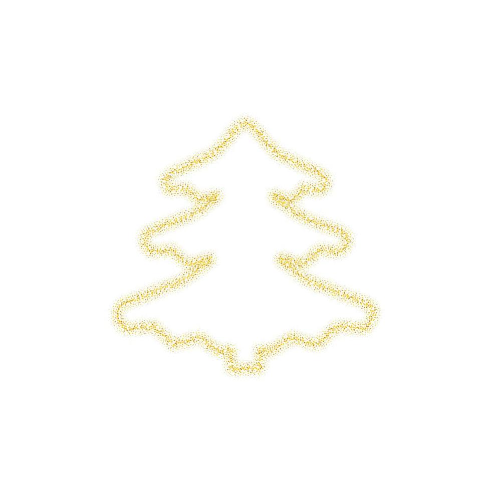 Kerstmis gouden boom decoratie van goud schitteren schijnend sparkles Aan wit transparant achtergrond. vector glinsterende schijnen boom voor Kerstmis of nieuw jaar ontwerp sjabloon