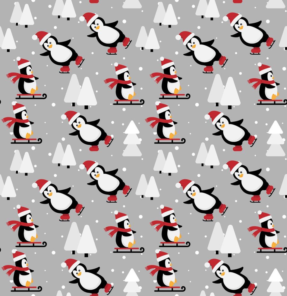 vrolijk Kerstmis naadloos patroon met pinguïns, in vector. vector