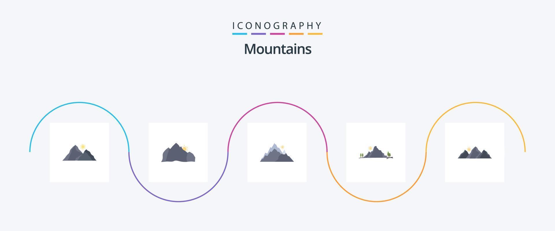 bergen vlak 5 icoon pak inclusief . natuur. zon. natuur vector