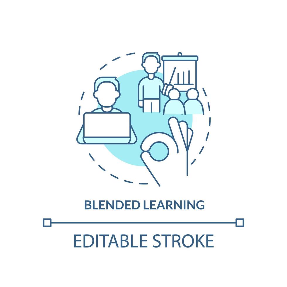 blended aan het leren turkoois concept icoon. hoe naar organiseren zakelijke opleiding abstract idee dun lijn illustratie. geïsoleerd schets tekening. bewerkbare beroerte vector