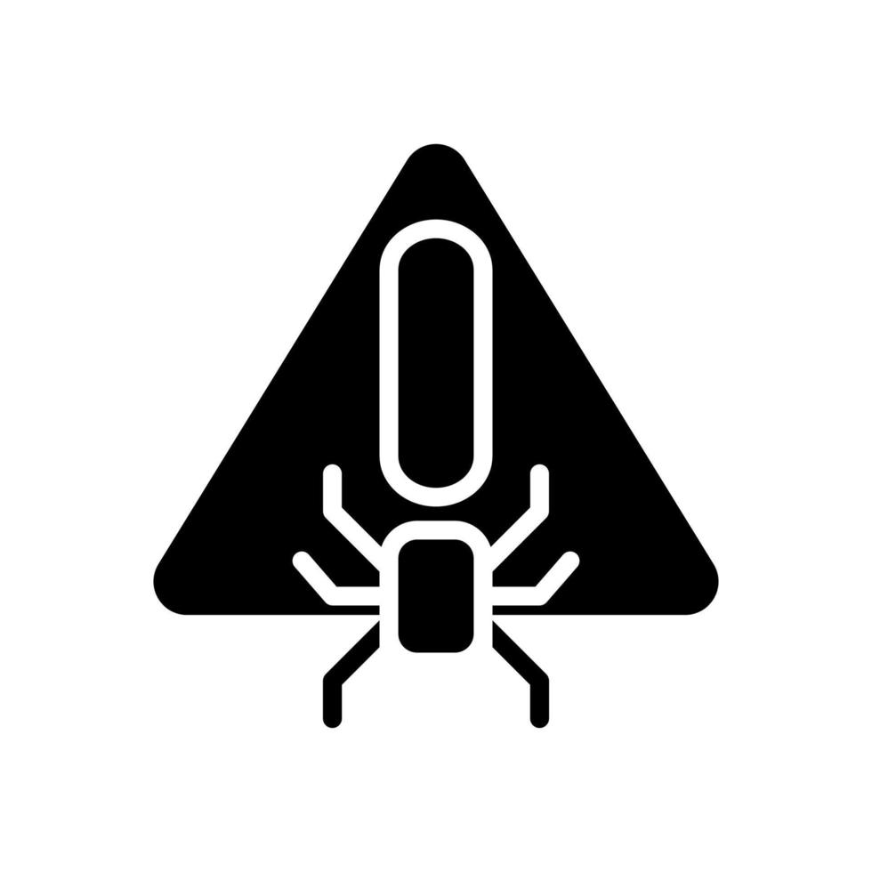 virus waarschuwing zwart glyph icoon. kwaadaardig software. antivirus programma voorzorgsmaatregel. computer bescherming. silhouet symbool Aan wit ruimte. solide pictogram. vector geïsoleerd illustratie