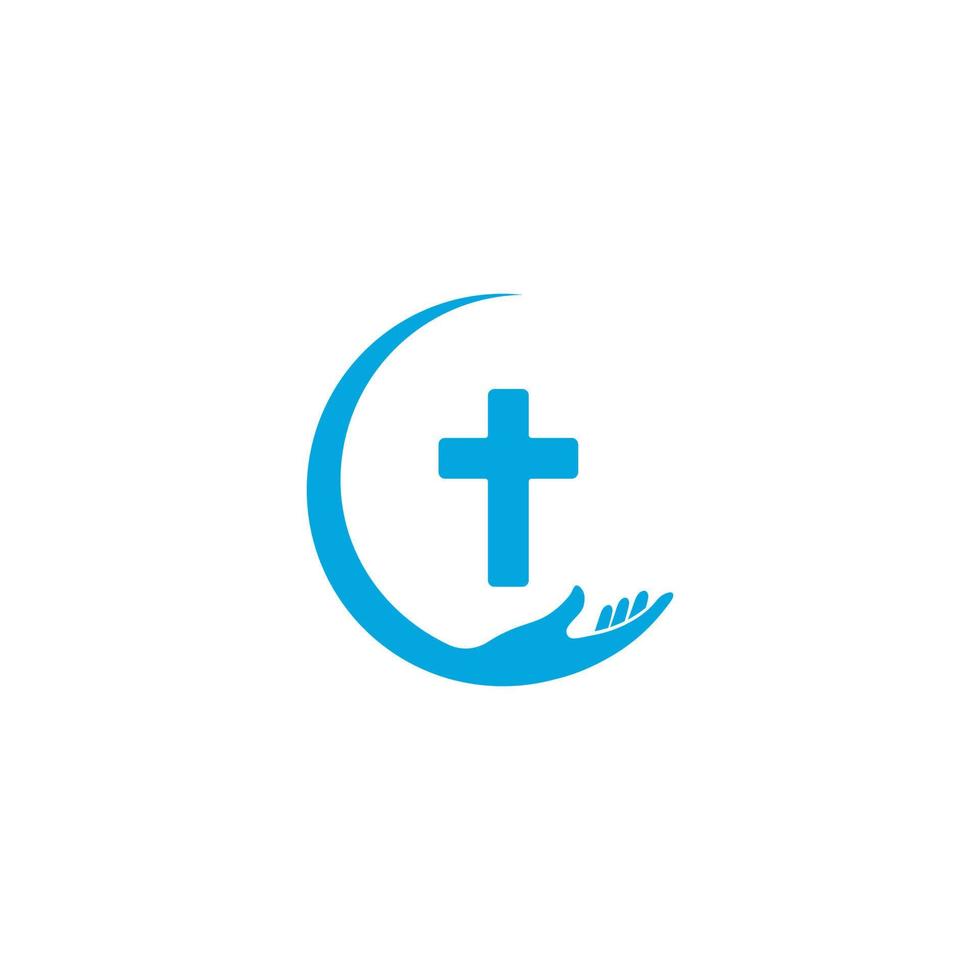 handen Holding kruis, pictogrammen of symbolen. geloof, kerk vector logo illustratie