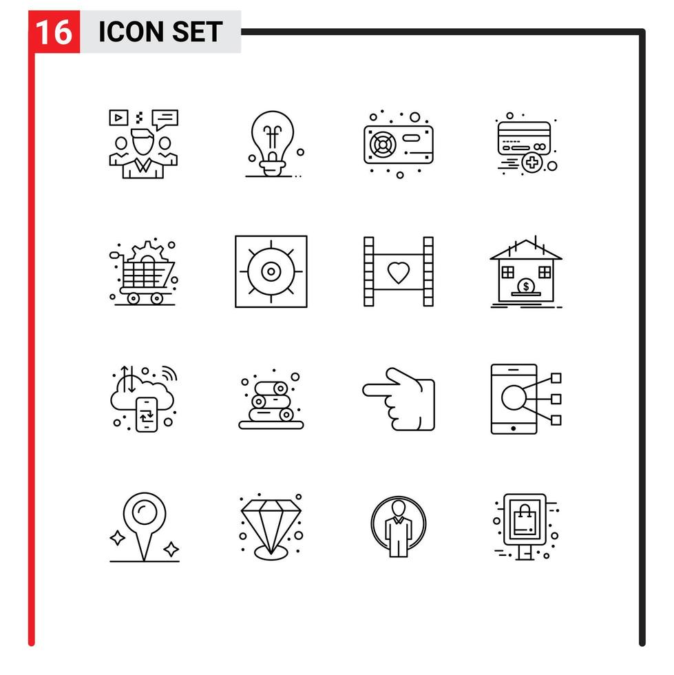 voorraad vector icoon pak van 16 lijn tekens en symbolen voor credit credit computer kaart vga bewerkbare vector ontwerp elementen