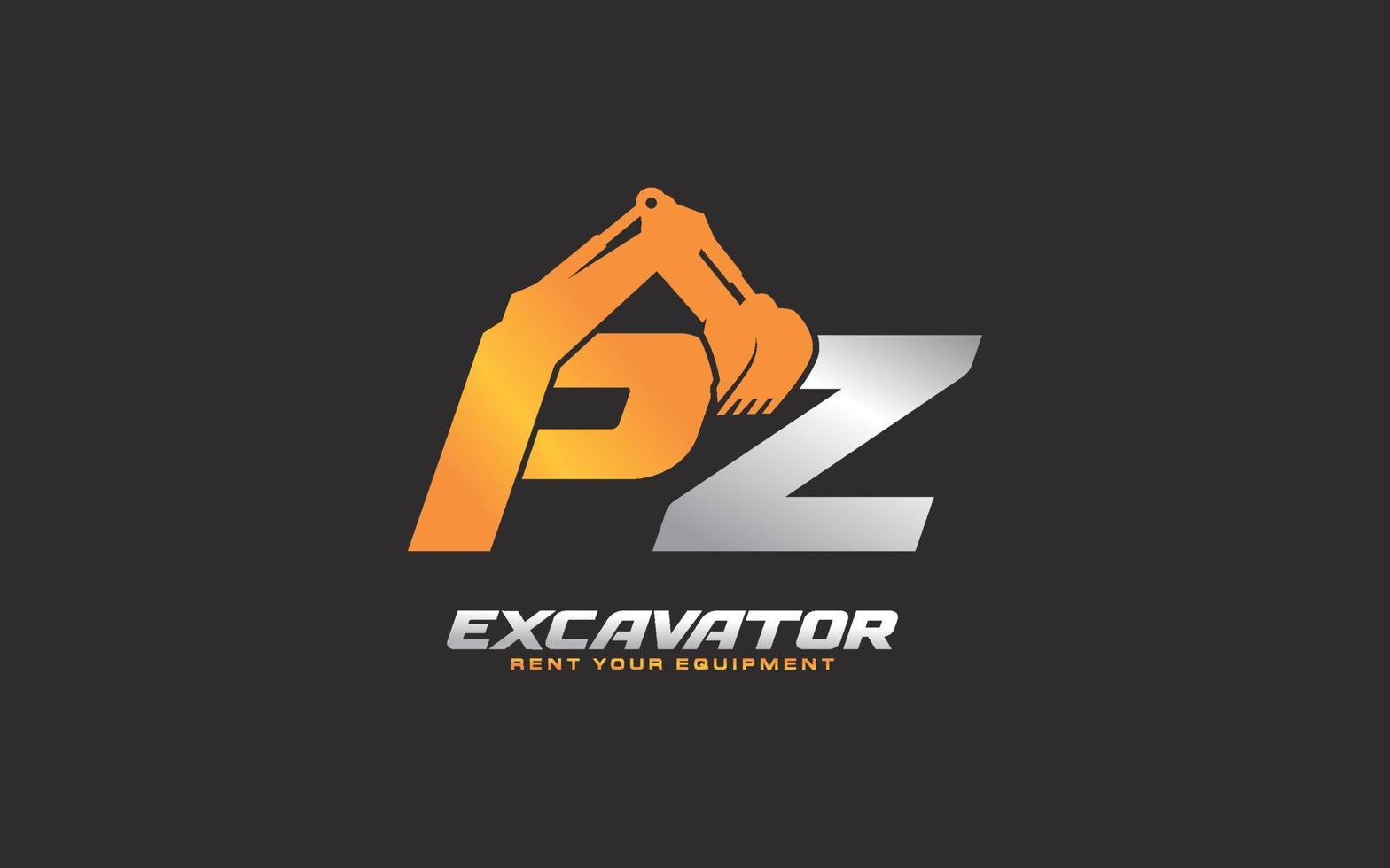 pz logo graafmachine voor bouw bedrijf. zwaar uitrusting sjabloon vector illustratie voor uw merk.