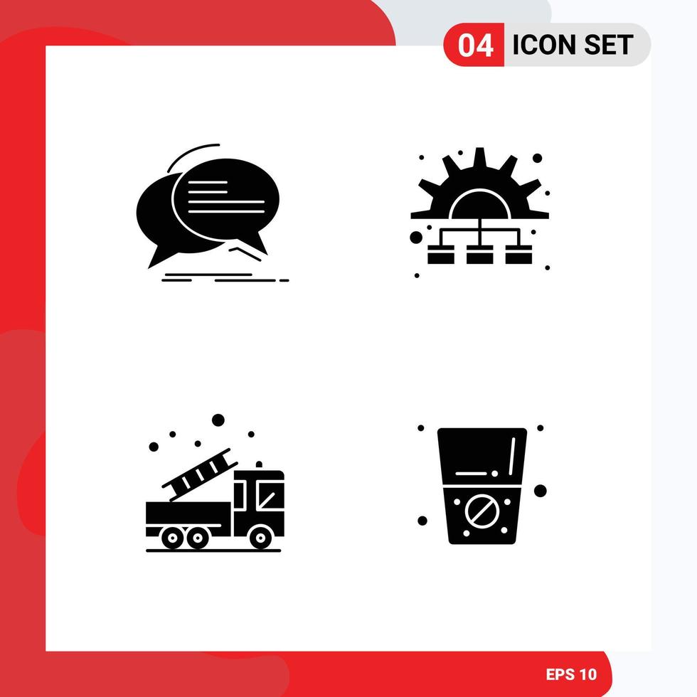 modern reeks van 4 solide glyphs pictogram van bubbel alarm toespraak afzet brand bewerkbare vector ontwerp elementen