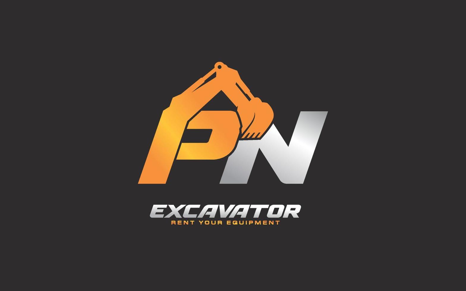 pn logo graafmachine voor bouw bedrijf. zwaar uitrusting sjabloon vector illustratie voor uw merk.