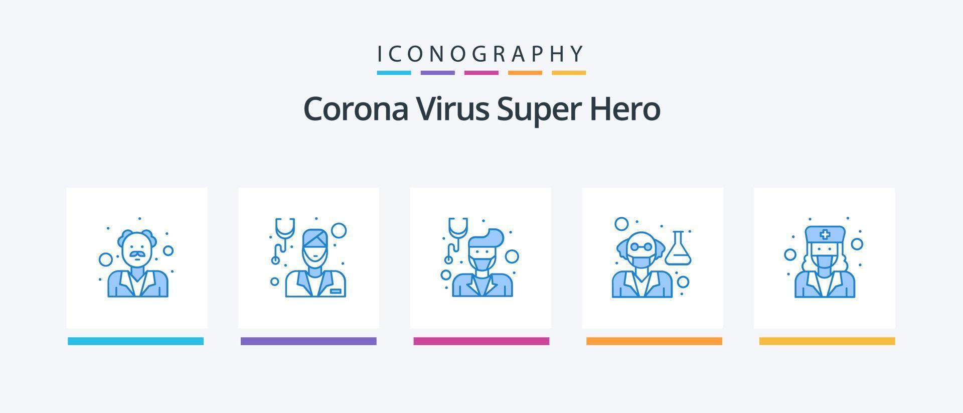 corona virus super held blauw 5 icoon pak inclusief dokter. wetenschapper. mannetje. professor. oud Mens. creatief pictogrammen ontwerp vector