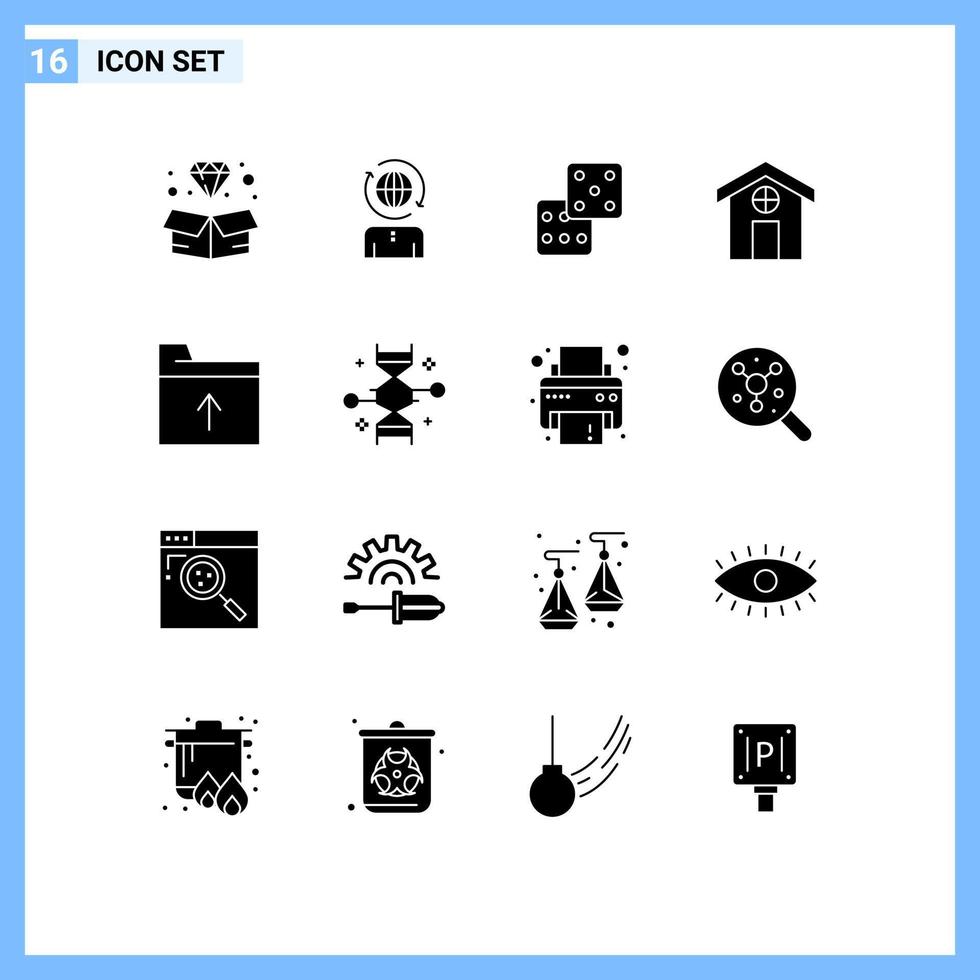 modern reeks van 16 solide glyphs pictogram van chromosoom map casino document bouw bewerkbare vector ontwerp elementen