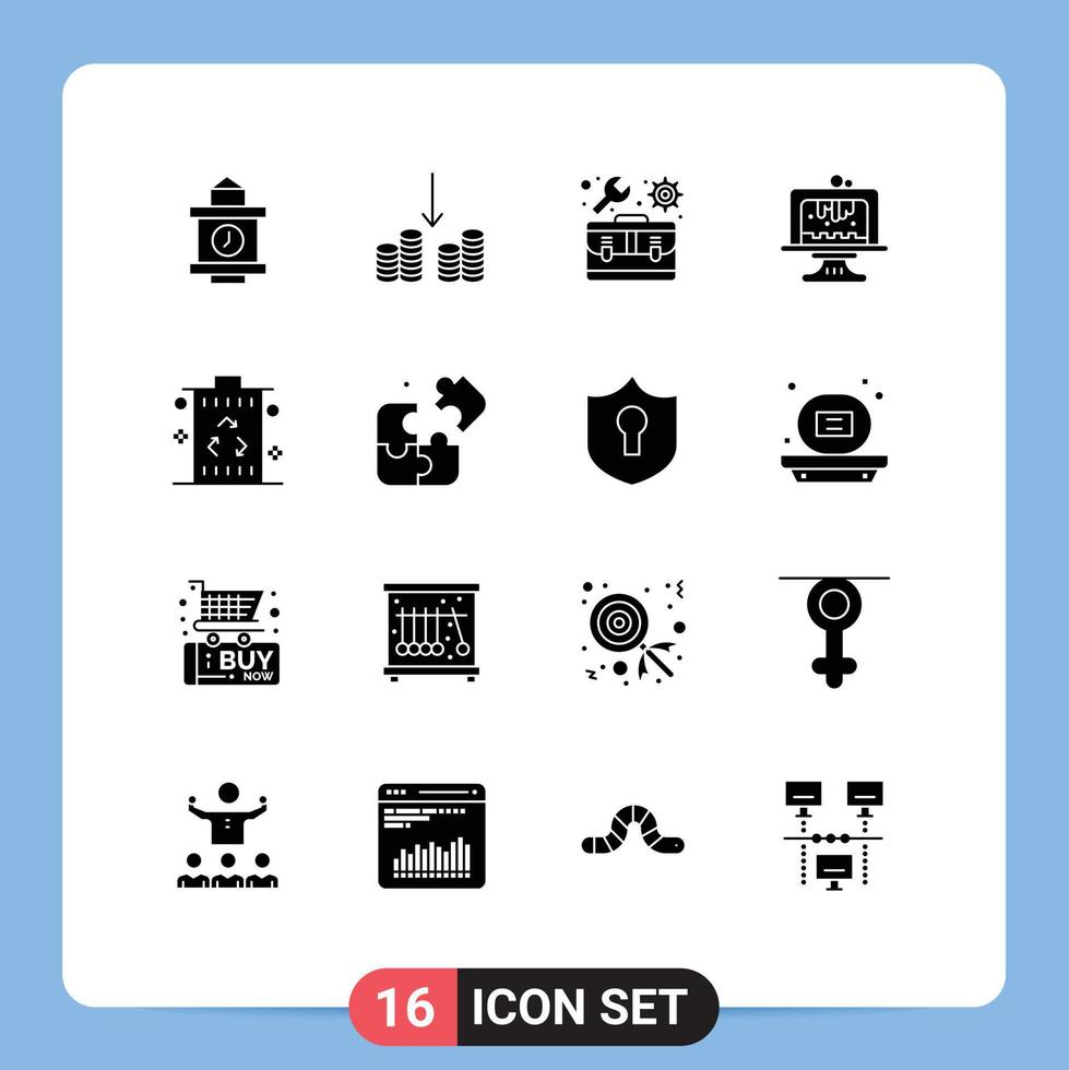 16 universeel solide glyphs reeks voor web en mobiel toepassingen macht energie gereedschapskist bak taart bewerkbare vector ontwerp elementen