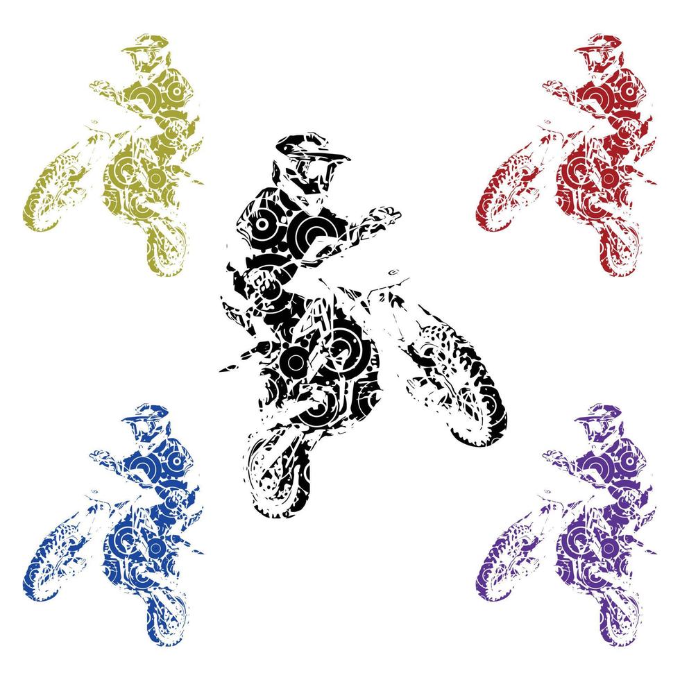 motorcross reeks kleurrijk silhouet logo vector