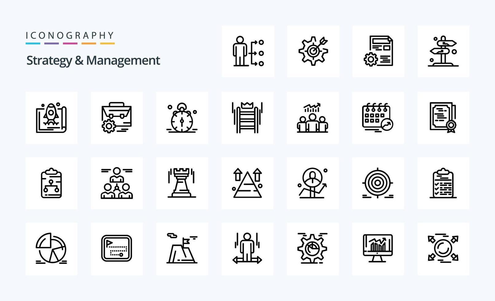 25 strategie en beheer lijn icoon pak vector