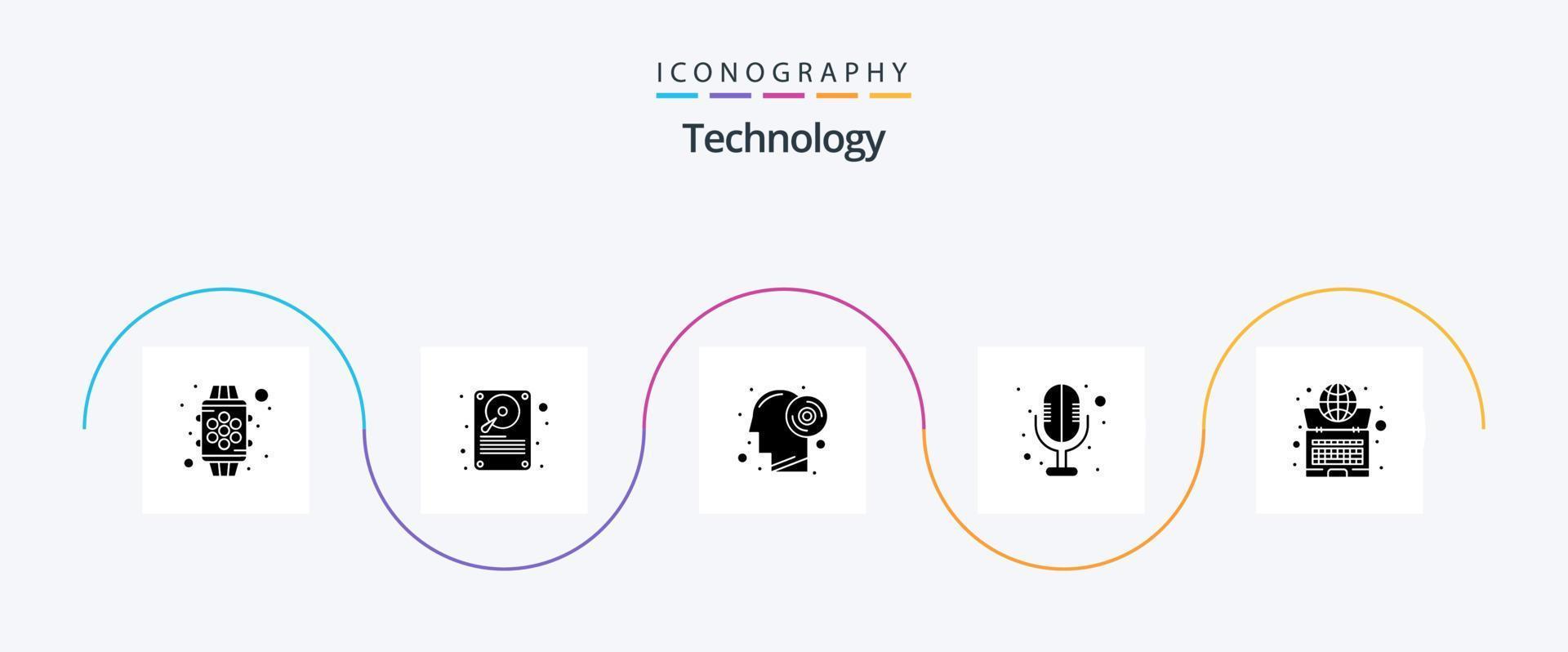 technologie glyph 5 icoon pak inclusief internetten. globaal. schijf. geluid recorder. elektronica vector