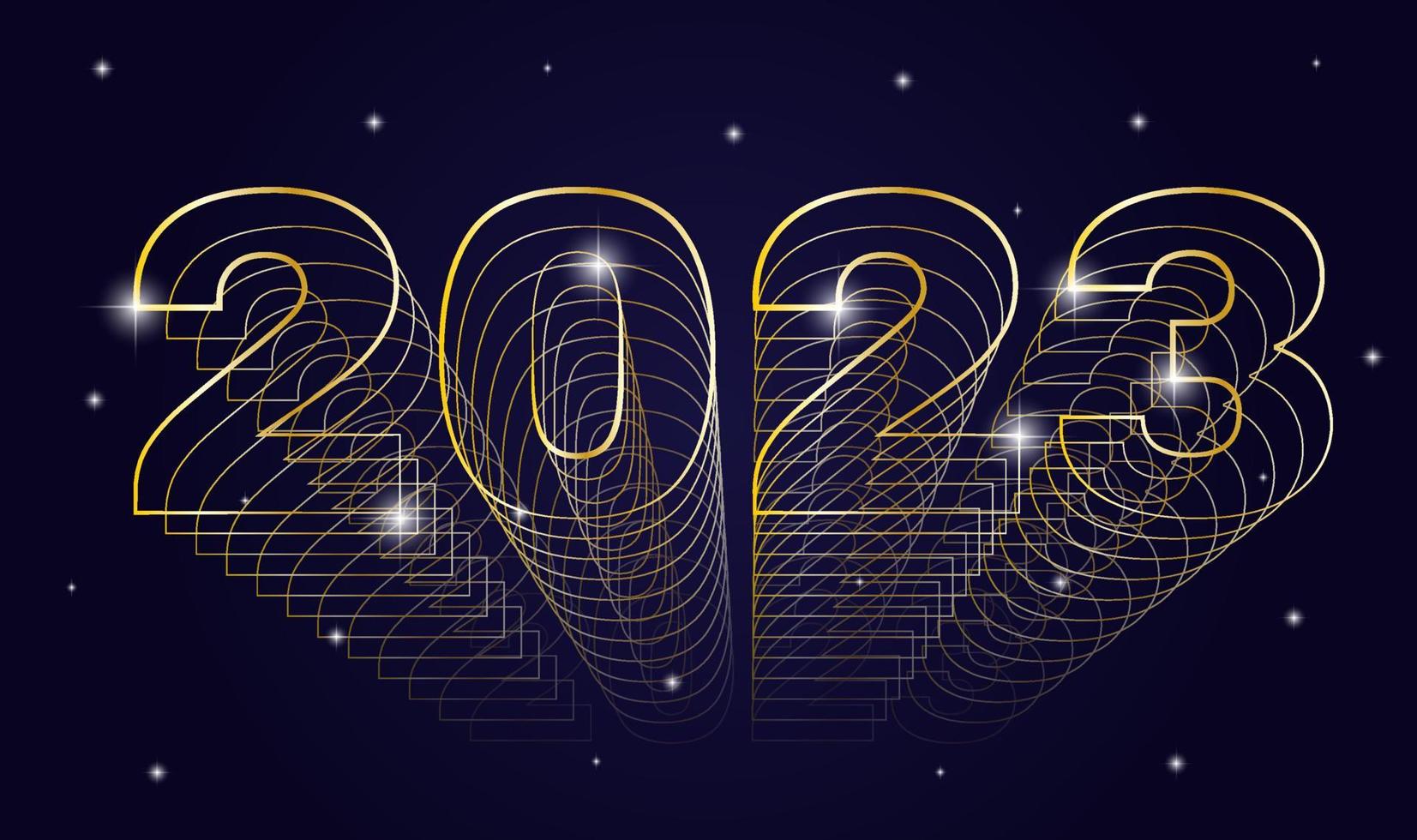 2023 gelukkig nieuw jaar groet kaart met goud lijn getallen vector