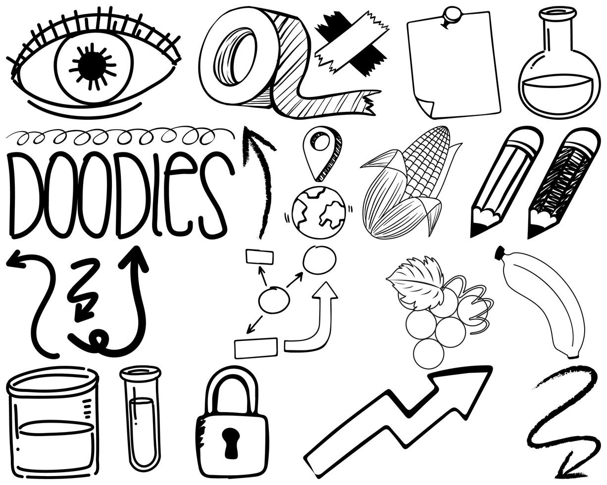 set item en symbool hand getrokken doodle vector