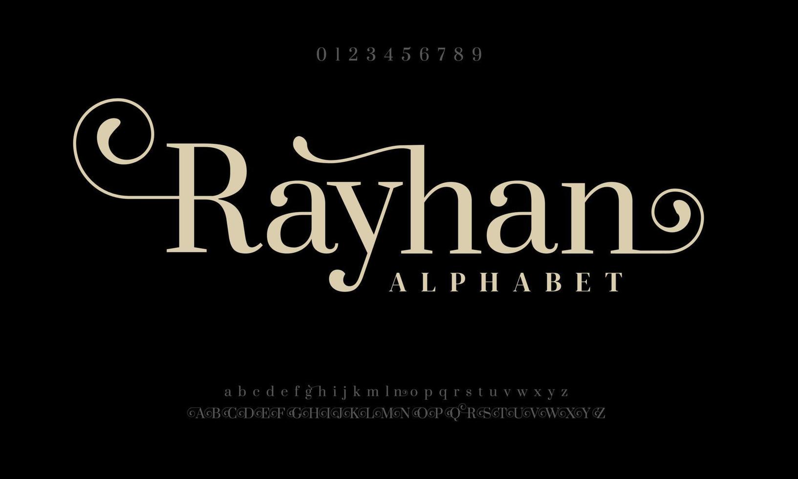 Rayhan abstract gemakkelijk mode bruiloft alfabet. elegant ligatuur typografie lettertype ontwerp vector