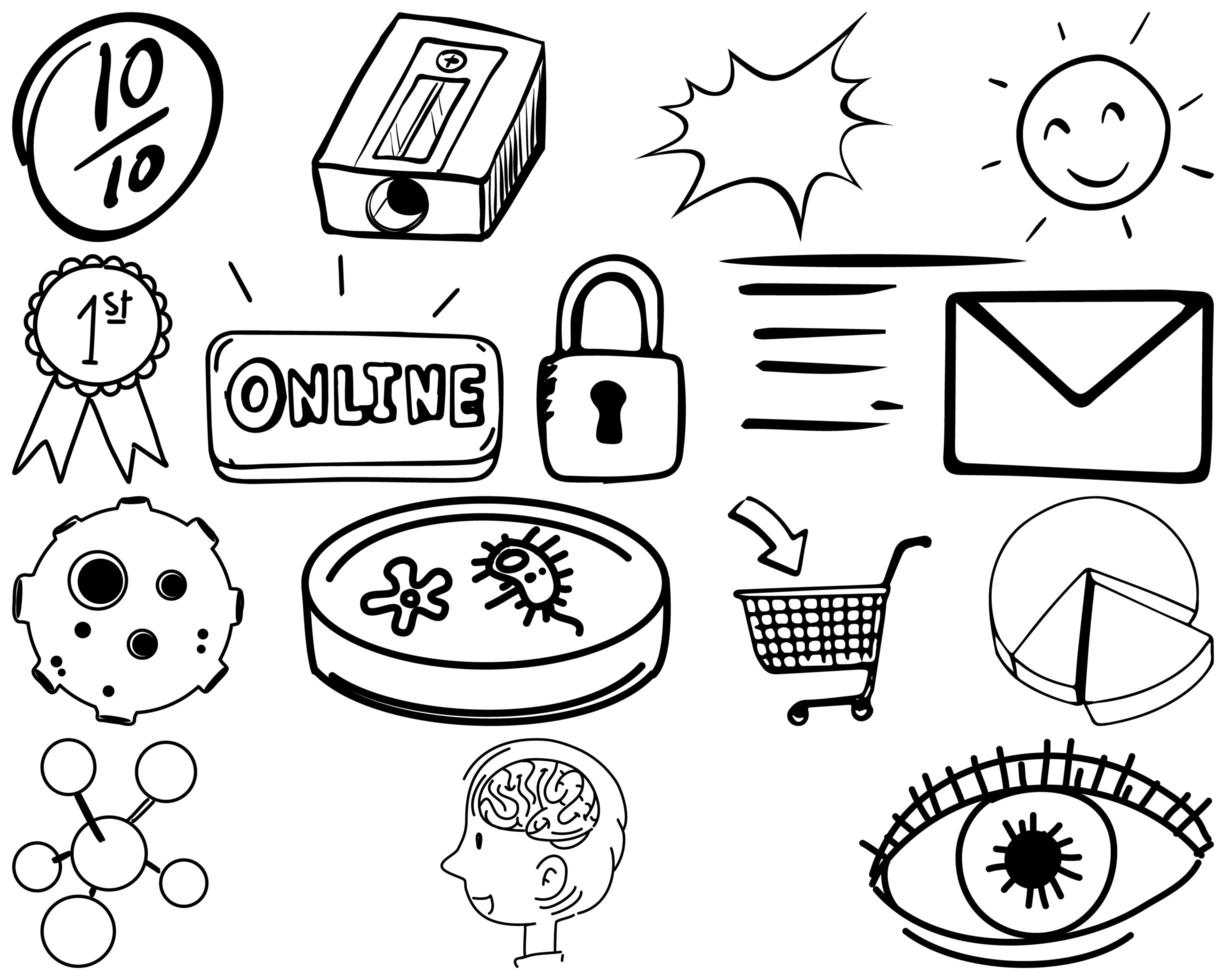 set item en symbool hand getrokken doodle vector