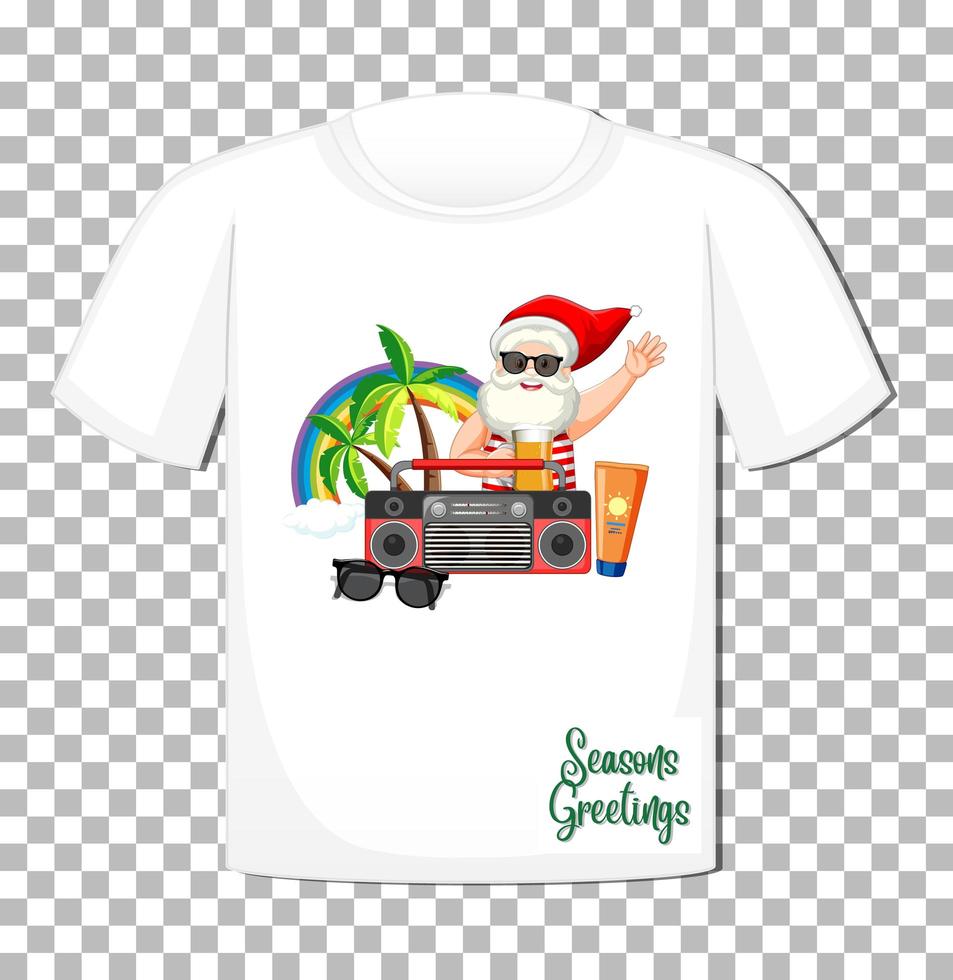 Kerstman in zomer kostuum stripfiguur op t-shirt geïsoleerd op transparante achtergrond vector