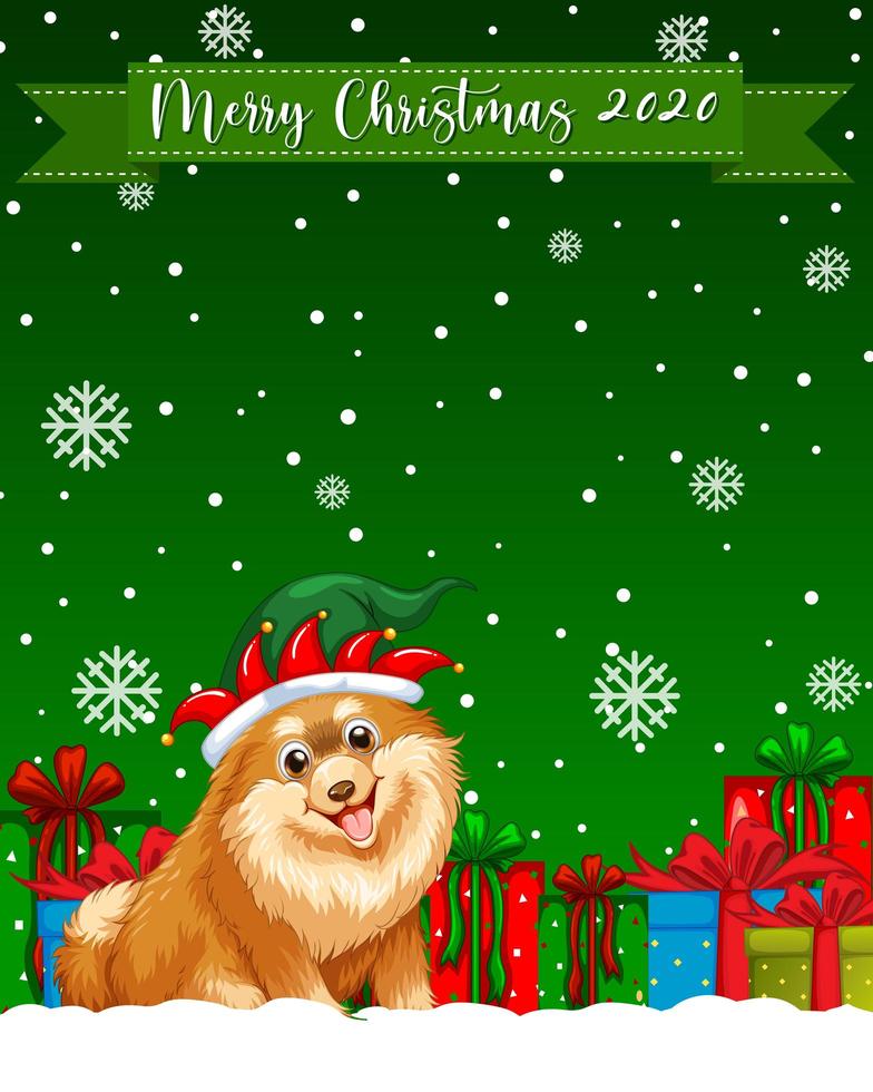 vrolijk kerstfeest 2020 lettertype logo met chihuahua hond stripfiguur vector