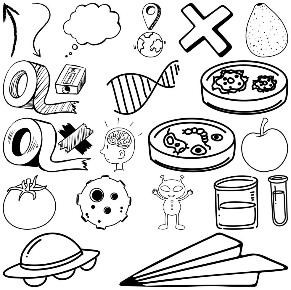 set item en symbool hand getrokken doodle vector