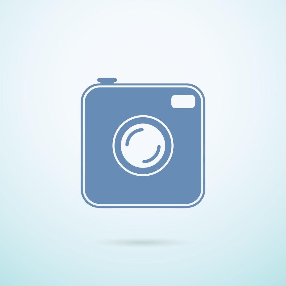 oude fotocamera platte pictogram op blauwe achtergrond vector