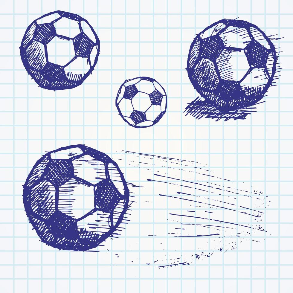 voetbal voetbal bal schets ingesteld op papieren notitieblok vector