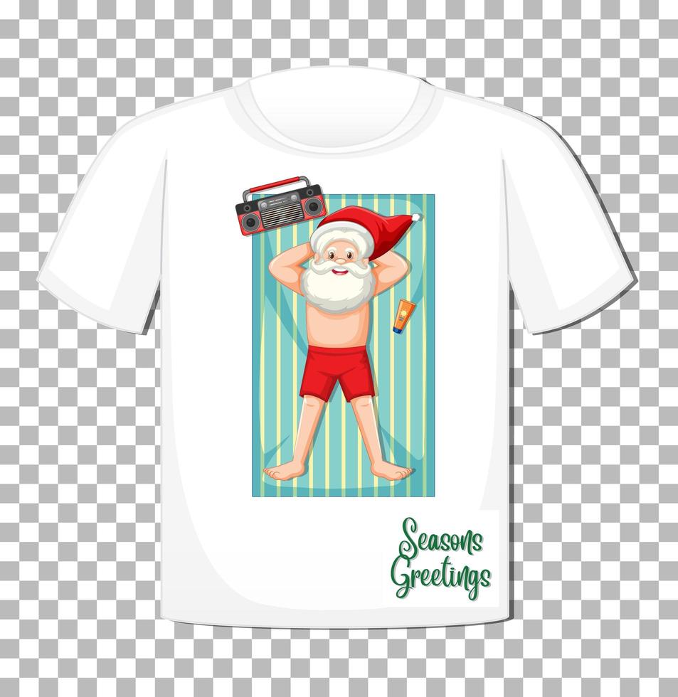 Kerstman in zomer kostuum stripfiguur op t-shirt geïsoleerd op transparante achtergrond vector