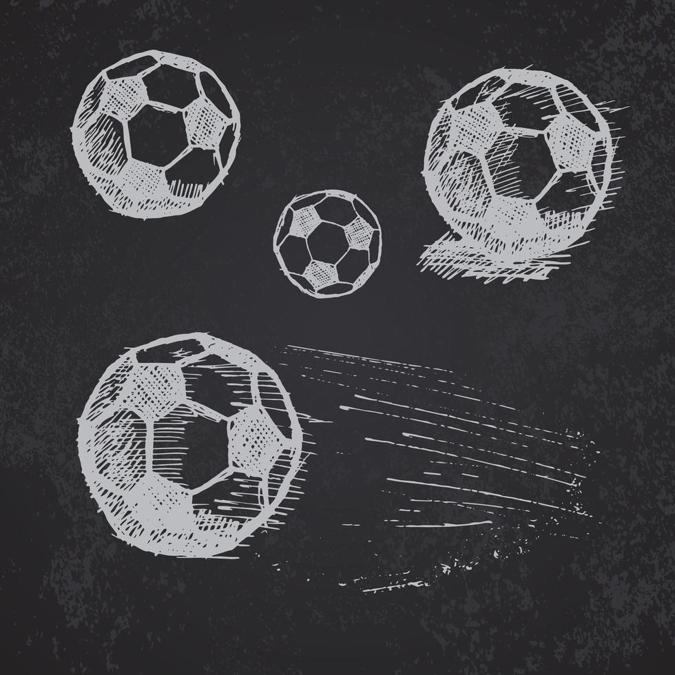 voetbal voetbal bal schets ingesteld op blackboard vector