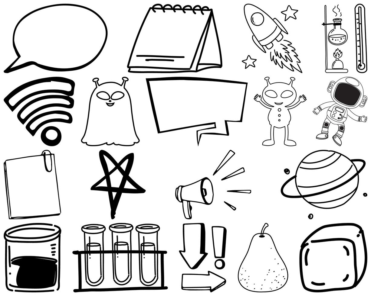 set item en symbool hand getrokken doodle vector
