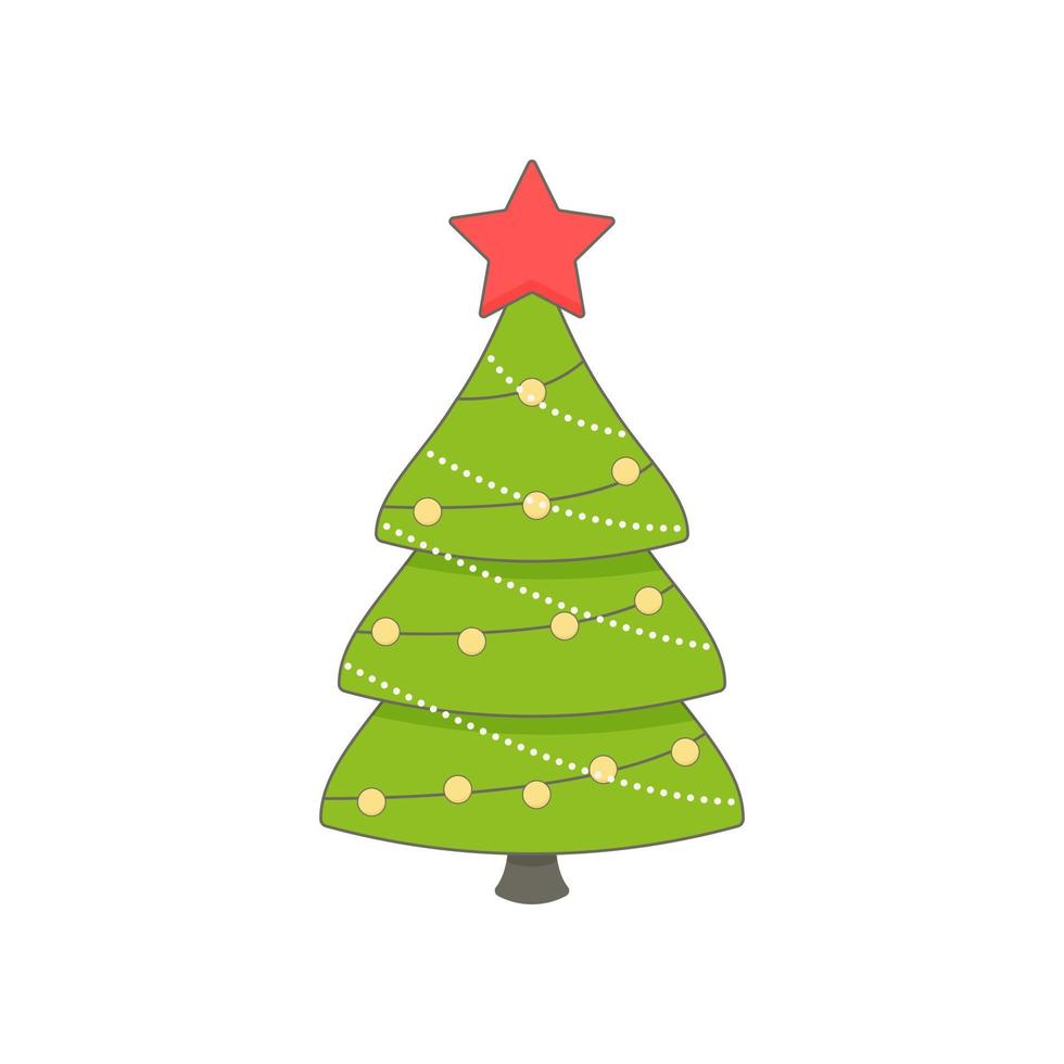 tekenfilm groen Kerstmis boom en slinger met lichten geïsoleerd Aan wit vector