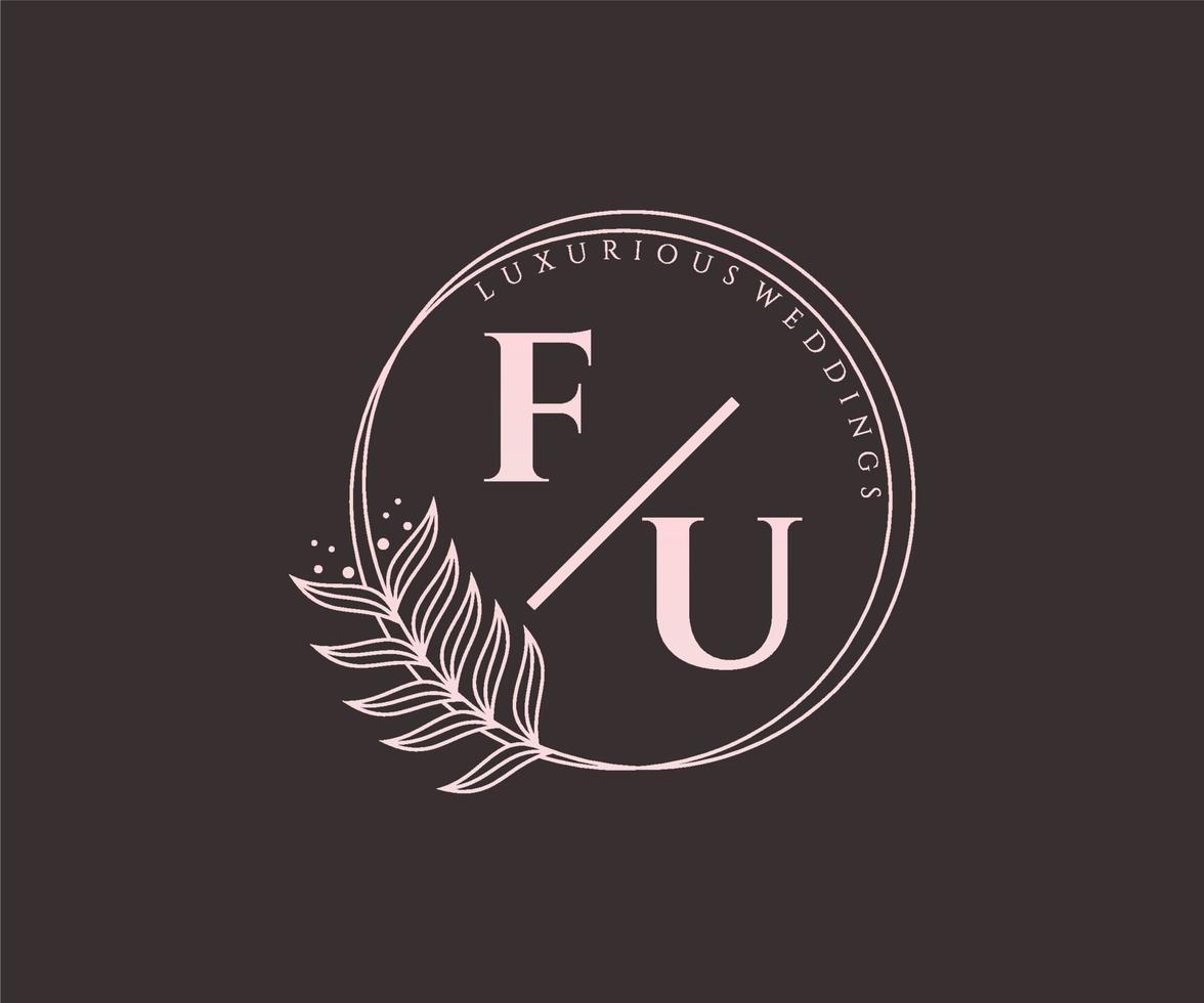 fu initialen brief bruiloft monogram logos sjabloon, hand- getrokken modern minimalistisch en bloemen Sjablonen voor uitnodiging kaarten, opslaan de datum, elegant identiteit. vector