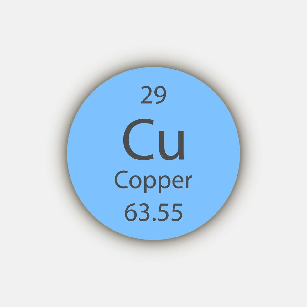 koperen symbool. scheikundig element van het periodiek systeem. vectorillustratie. vector