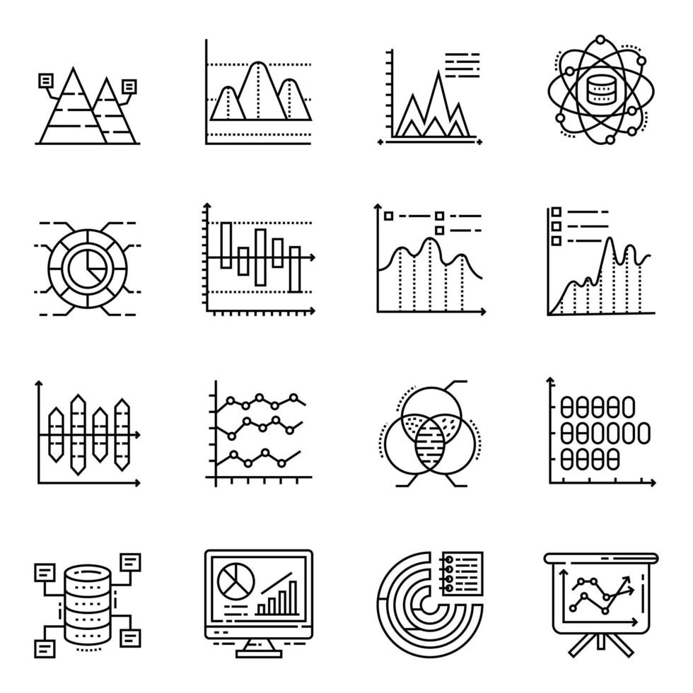 gegevens en bedrijf analyse lineair pictogrammen pak vector