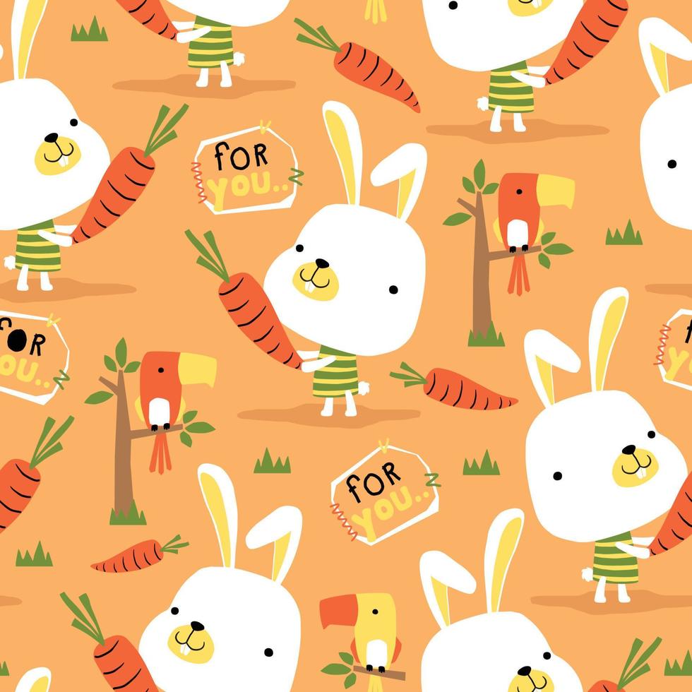 naadloos patroon vector van konijn en vogelstand tekenfilm met wortels
