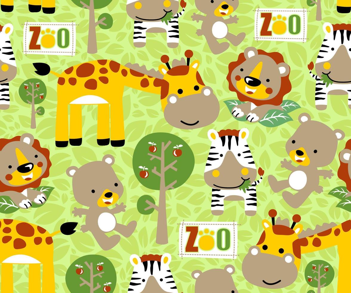 naadloos patroon vector met schattig dieren Aan bladeren achtergrond, oerwoud element tekenfilm