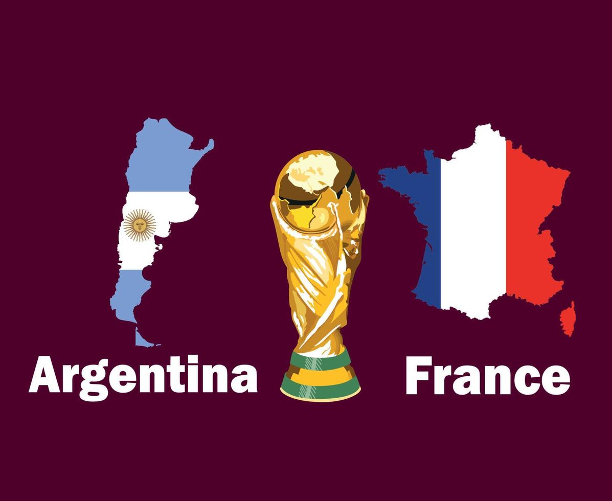 Argentinië vs Frankrijk kaart vlag met trofee wereld kop laatste Amerikaans voetbal symbool ontwerp Latijns Amerika en Europa vector Latijns Amerikaans en Europese landen Amerikaans voetbal teams illustratie