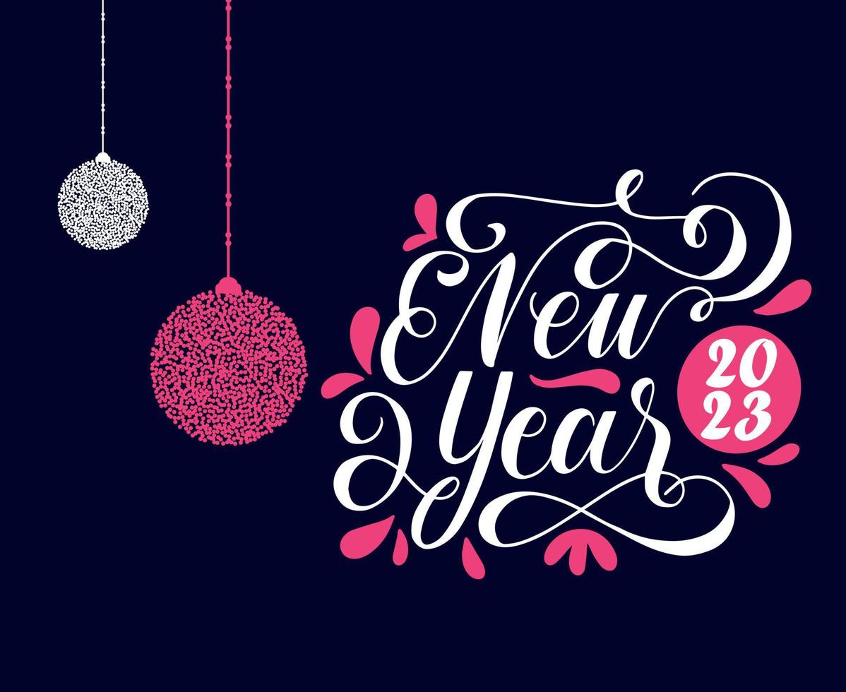 gelukkig nieuw jaar 2023 abstract vakantie vector illustratie ontwerp roze en wit met blauw achtergrond