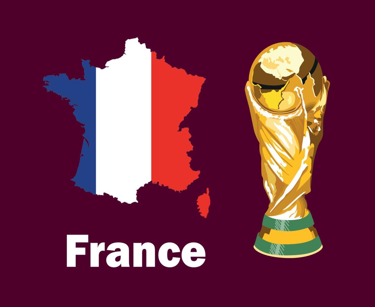 Frankrijk kaart vlag met trofee wereld kop laatste Amerikaans voetbal symbool ontwerp Latijns Amerika en Europa vector Latijns Amerikaans en Europese landen Amerikaans voetbal teams illustratie